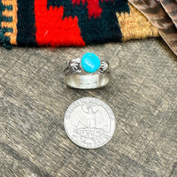 Kingman Turquoise Stamp Work Ring Size 9