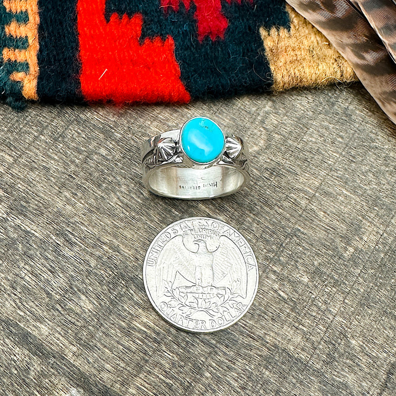 Kingman Turquoise Stamp Work Ring Size 9