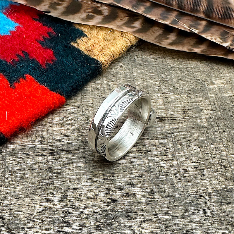 Kingman Turquoise Stamp Work Ring Size 10