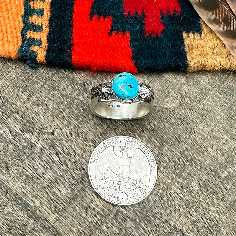 Kingman Turquoise Stamped Ring Size 8