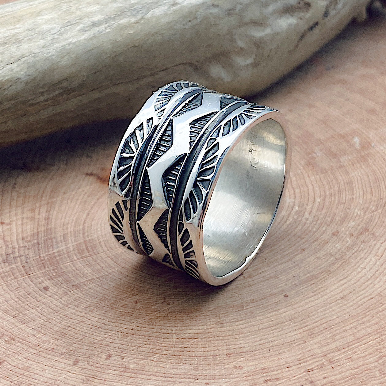 Silver Stamped Ring Size 12