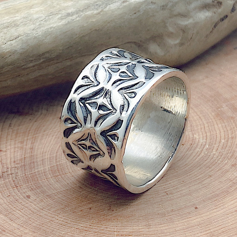Silver Stamped Ring Size 12