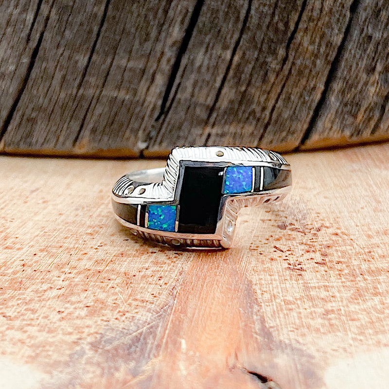 Black Beauty Inlay Ring Size 7 *David Rosales Designs*
